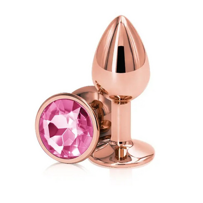 Plug Anal Acero 7cm Oro Rosado Con Bolsito Gema Azul Dilatador