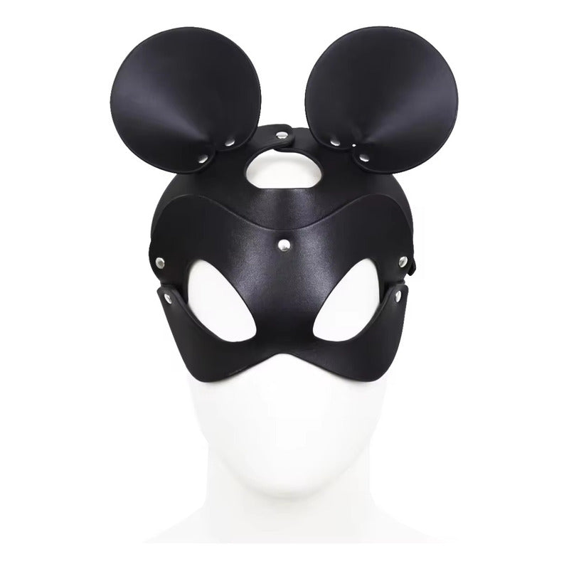 Máscara De Cuero Ratón Mouse Cosplay Hood Bdsm Negro