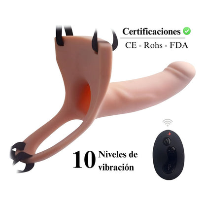 Arnes Strap On Con Dildo Hueco Vibrador De 10 Velocidades