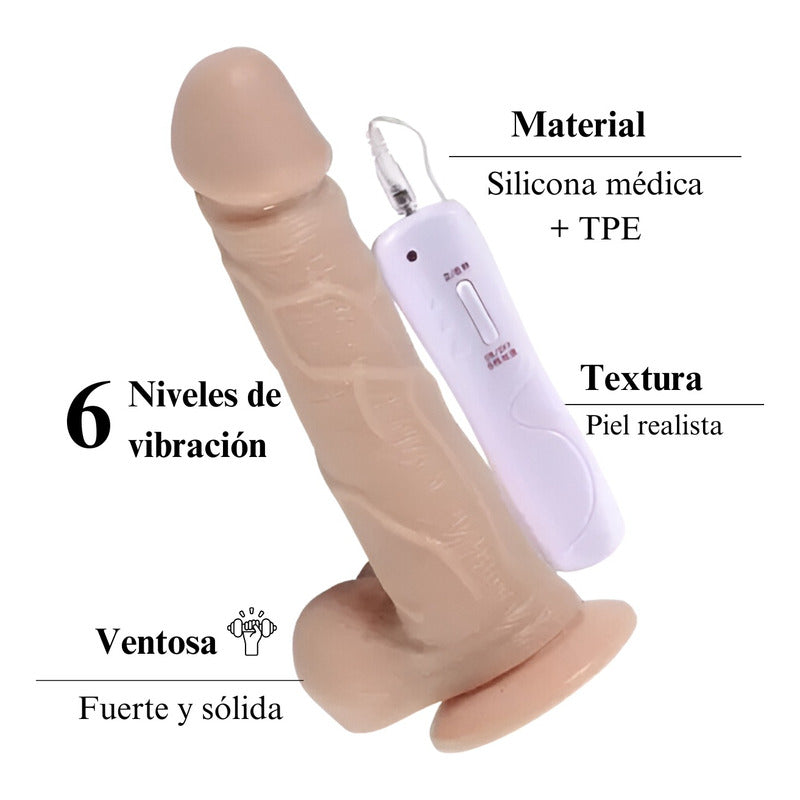 Dildo Vibrador Consolador Piel Ventosa Con Control 20cm