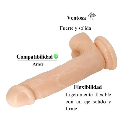 Consolador Dildo Realista Ventosa Piel Escroto 20 Cm