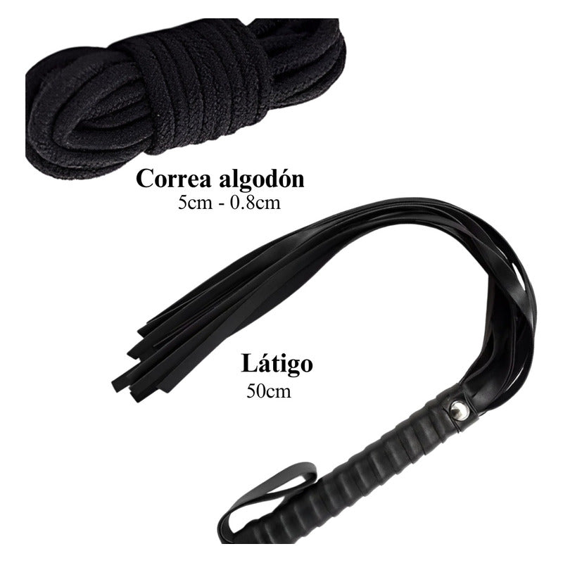 Kit Accesorios Fetiche Bdsm Cuero Esposas Látigo Máscara