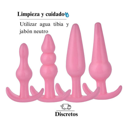 Kit Masajeador Anal Vaginal Próstata Anillo Plug 4 Unidades