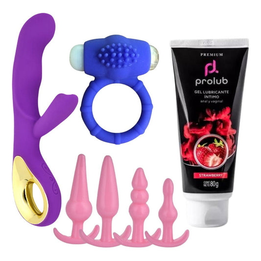 Combo Dildo Vibrador Estimulador Anal Clitoris Lubricante