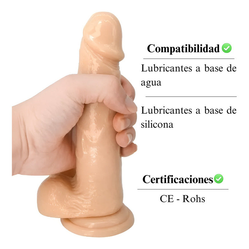 Consolador Dildo Realista Ventosa Piel Escroto 20 Cm