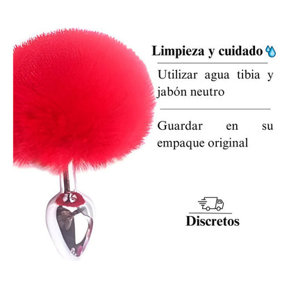 Plug Anal Cola De Conejo Roja Y Blanca 7 Cm Dilatador Anal