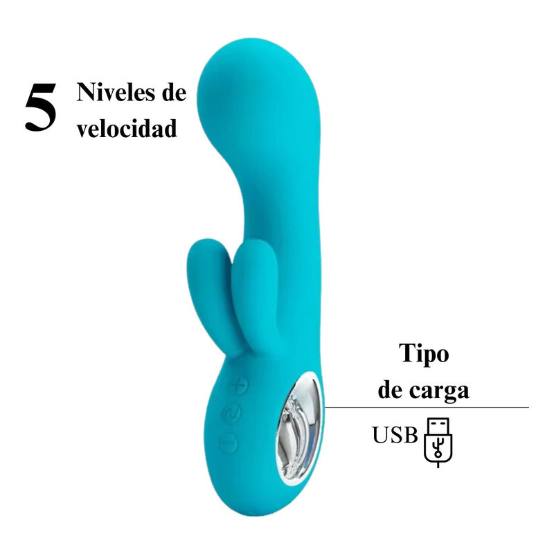 Vibrador Consolador Usb Silicona Doble Estimulación 15.4cm