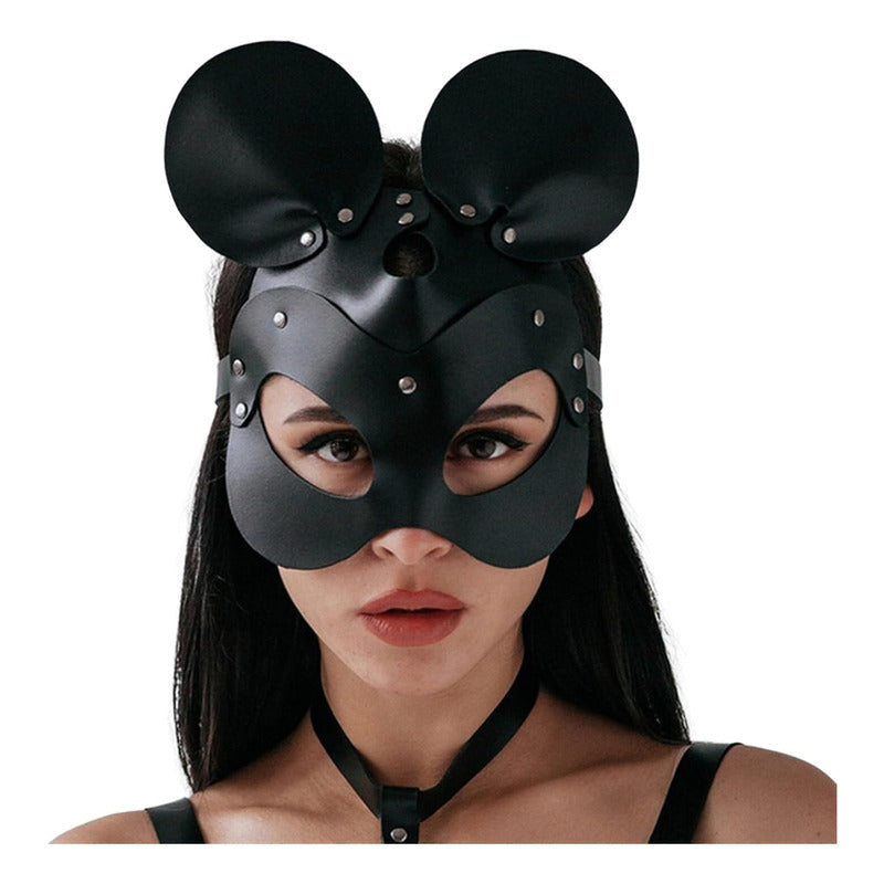 Máscara De Cuero Ratón Mouse Cosplay Hood Bdsm Negro