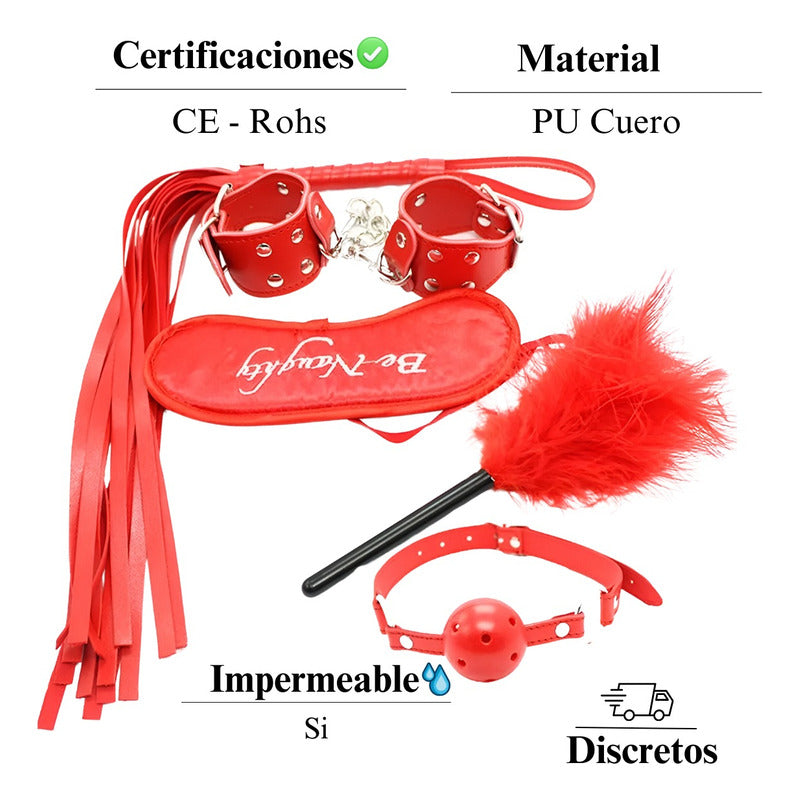 Kit Accesorios Fetiche Bdsm Esposas Plumas Boca Latigo