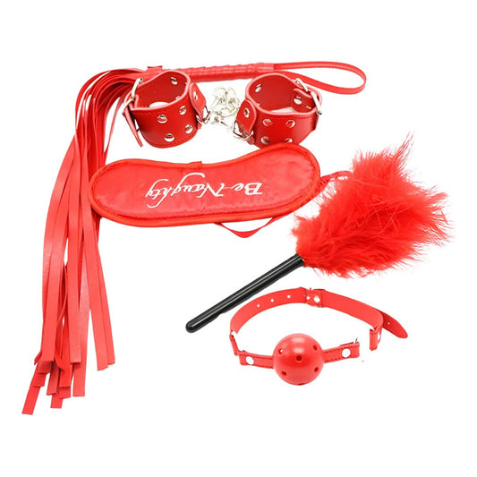 Kit Accesorios Fetiche Bdsm Esposas Plumas Boca Latigo