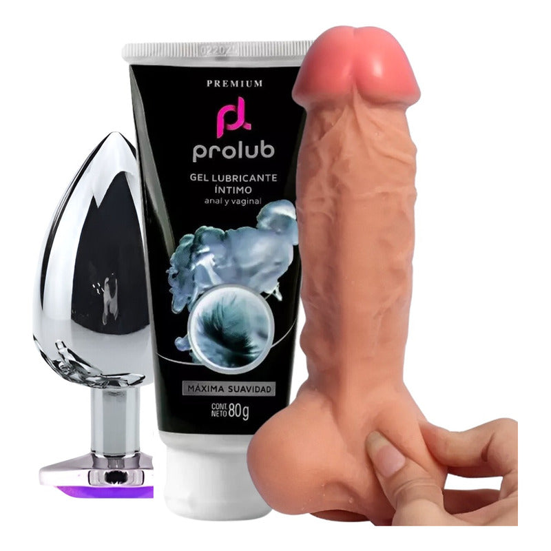 Combo Consolador Dildo Pene Plug Anal Lubricante Comestible