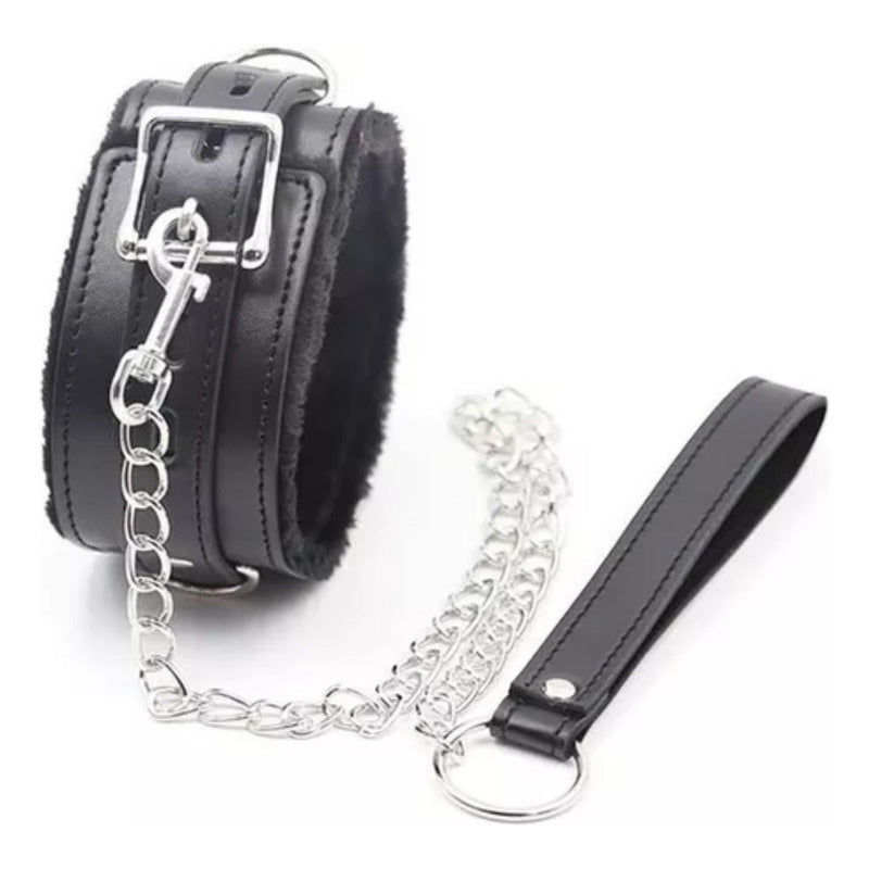 Collar Cuero Gargantilla Correa Con Cadena Ajustable Bdsm