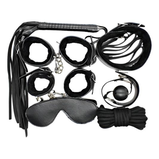 Kit Accesorios Fetiche Bdsm Cuero Esposas Látigo Máscara