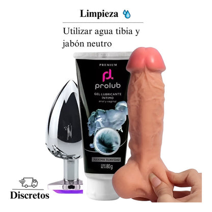 Combo Consolador Dildo Pene Plug Anal Lubricante Comestible