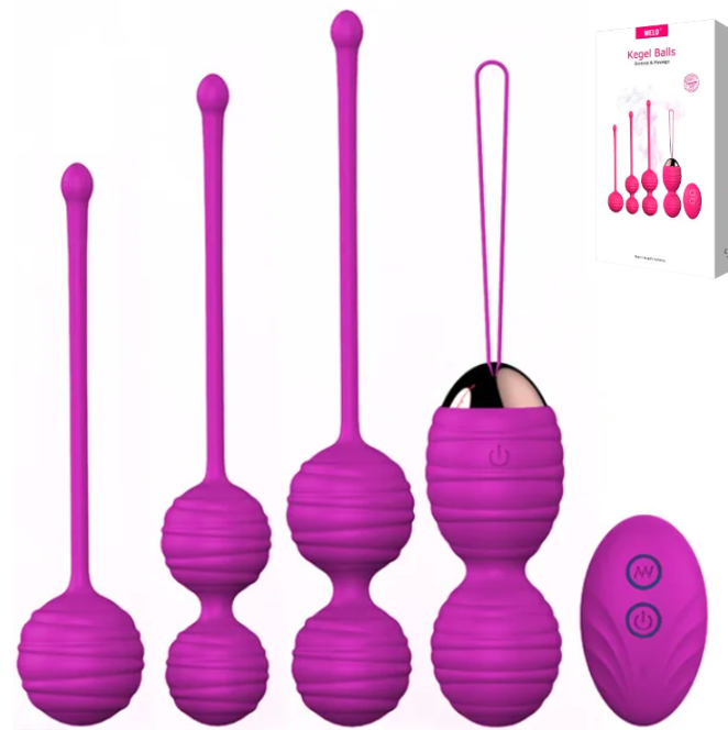 Set 4 Bolas Kegel Control Remoto Vibrador Recargable Bolsito